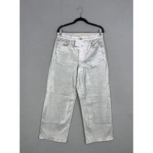 American Eagle Jeans Women 12 Short Silver Metallic Curvy Baggy Straight Y2K